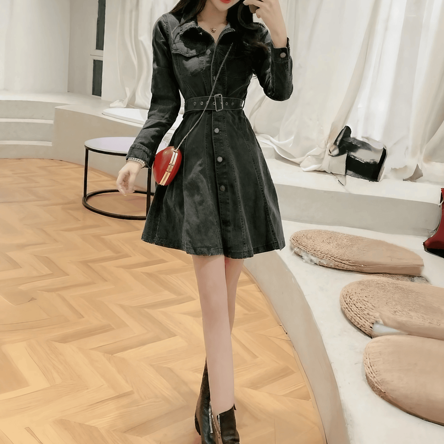 デニムAラインワンピース