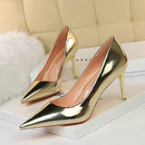 ポインテッドトゥメタルヒールパンプス
