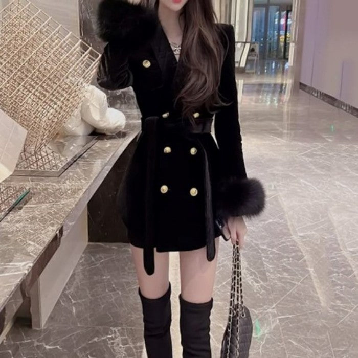 ダブルブレストベルベットコート panchapancha