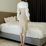 Lantern Sleeve Double-Breasted Dress