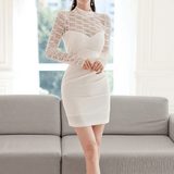 High-Neck Slim Lace Dress