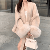 Cape Coat with Faux Fur Cuffs