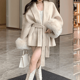 Cape Coat with Faux Fur Cuffs