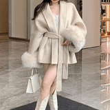 Cape Coat with Faux Fur Cuffs