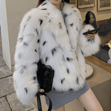Snow Leopard-Print Short Faux Fur Coat