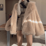 Wide-Sleeve Faux Fur Coat