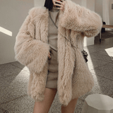 Wide-Sleeve Faux Fur Coat