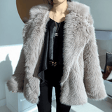 Wide-Sleeve Faux Fur Coat