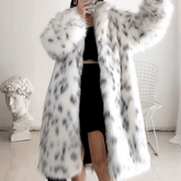 Monochrome Spotted Long Faux Fur Coat