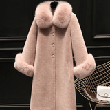 Three-Quarter-Sleeve Coat with a Fox-Effect Faux Fur Collar
