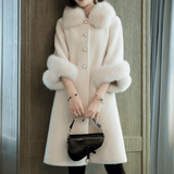 Three-Quarter-Sleeve Coat with a Fox-Effect Faux Fur Collar