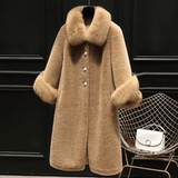 Three-Quarter-Sleeve Coat with a Fox-Effect Faux Fur Collar