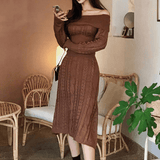 Off-shoulder Rib-knit Dress