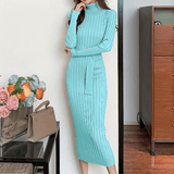 Ribbed Knit High-Neck Dress