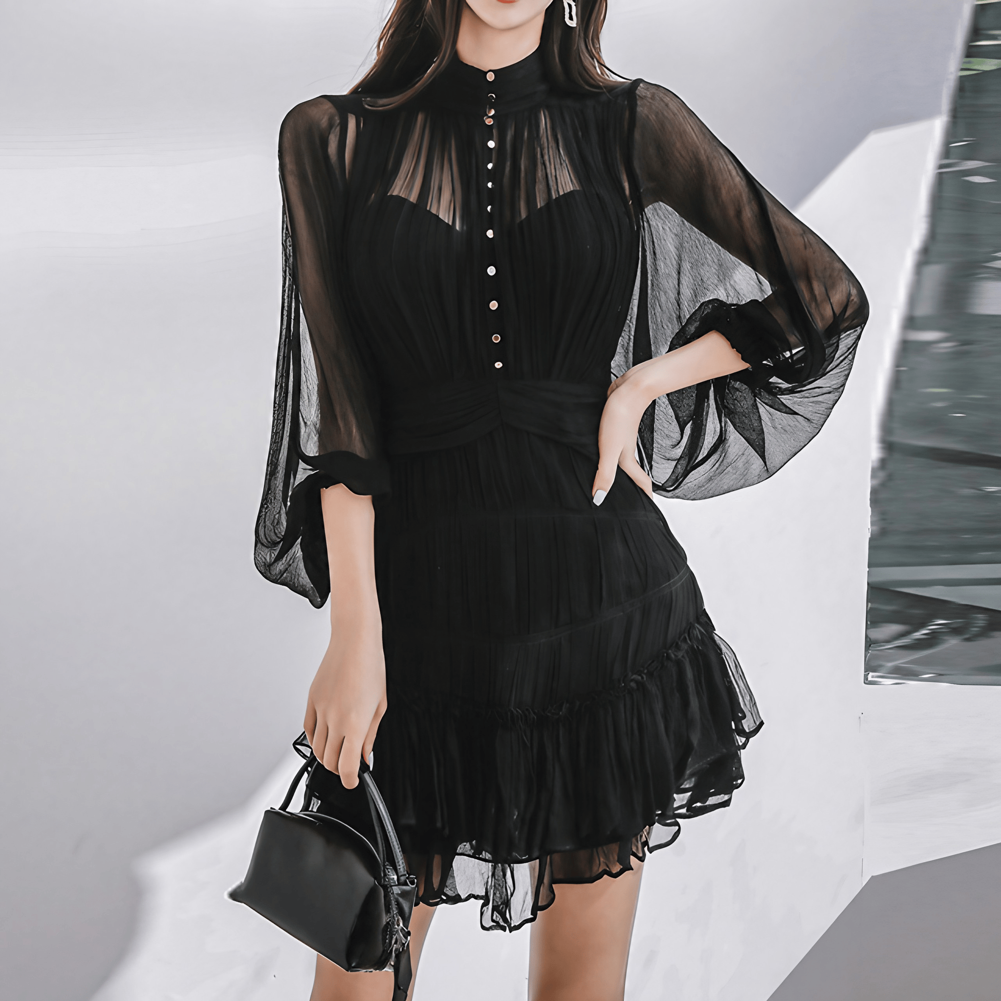 ◇IT MICHAA フリル シースルー レイヤード ワンピース ◇IT MICHAA フリル シースルー レイヤード ワンピース