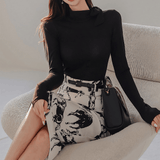 Turtleneck Top + Printed Skirt Co-ord Set