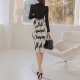 Turtleneck Top + Printed Skirt Co-ord Set