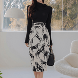 Turtleneck Top + Printed Skirt Co-ord Set