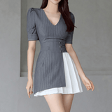 Stripe Dress with Pleated Accents
