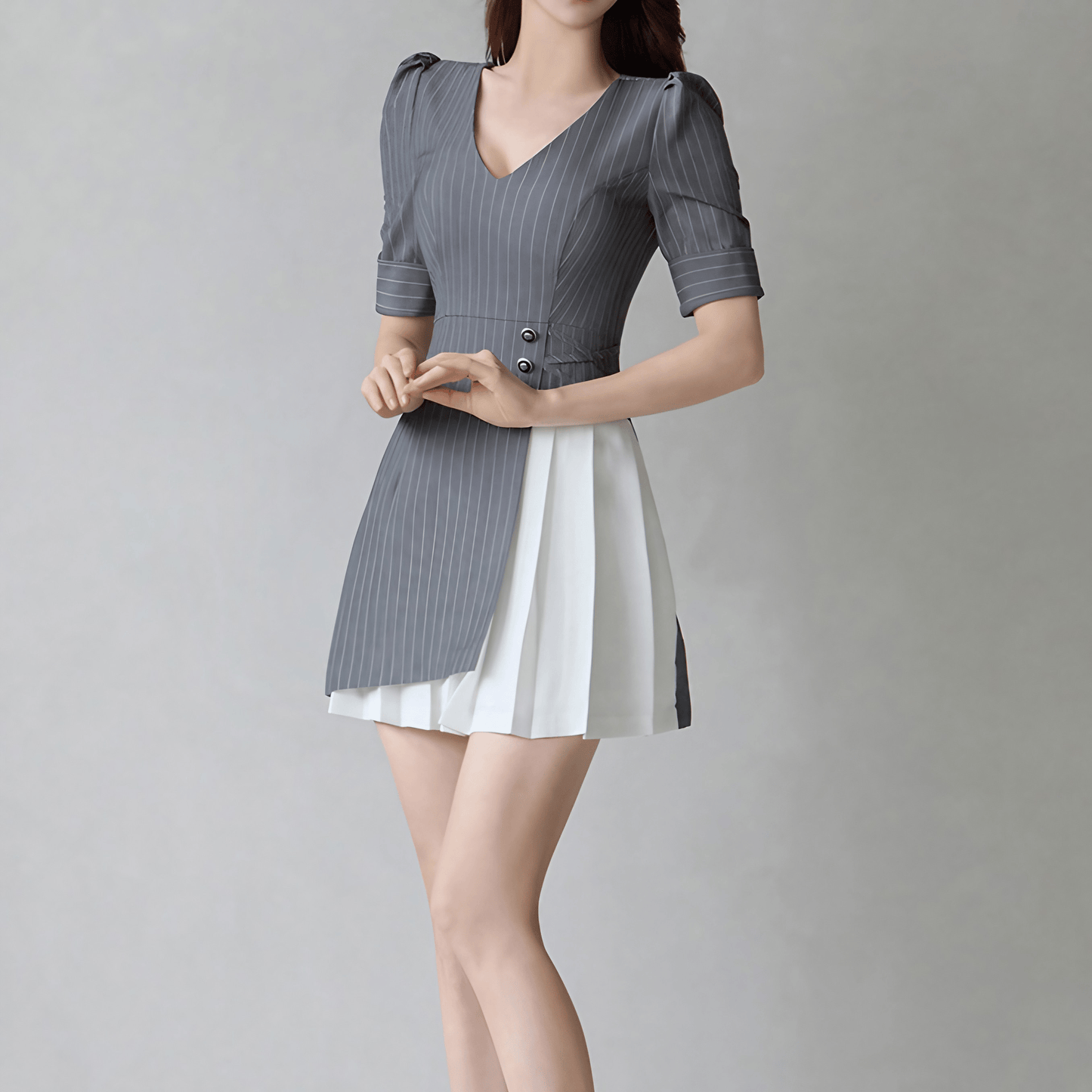 プリーツアクセントストライプワンピース