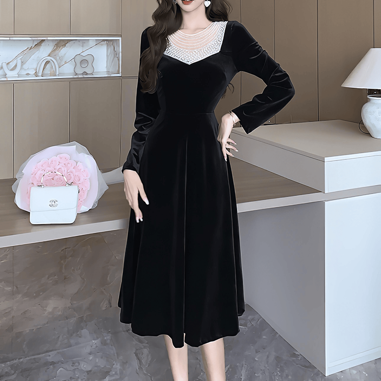 パールエレガントAラインワンピース