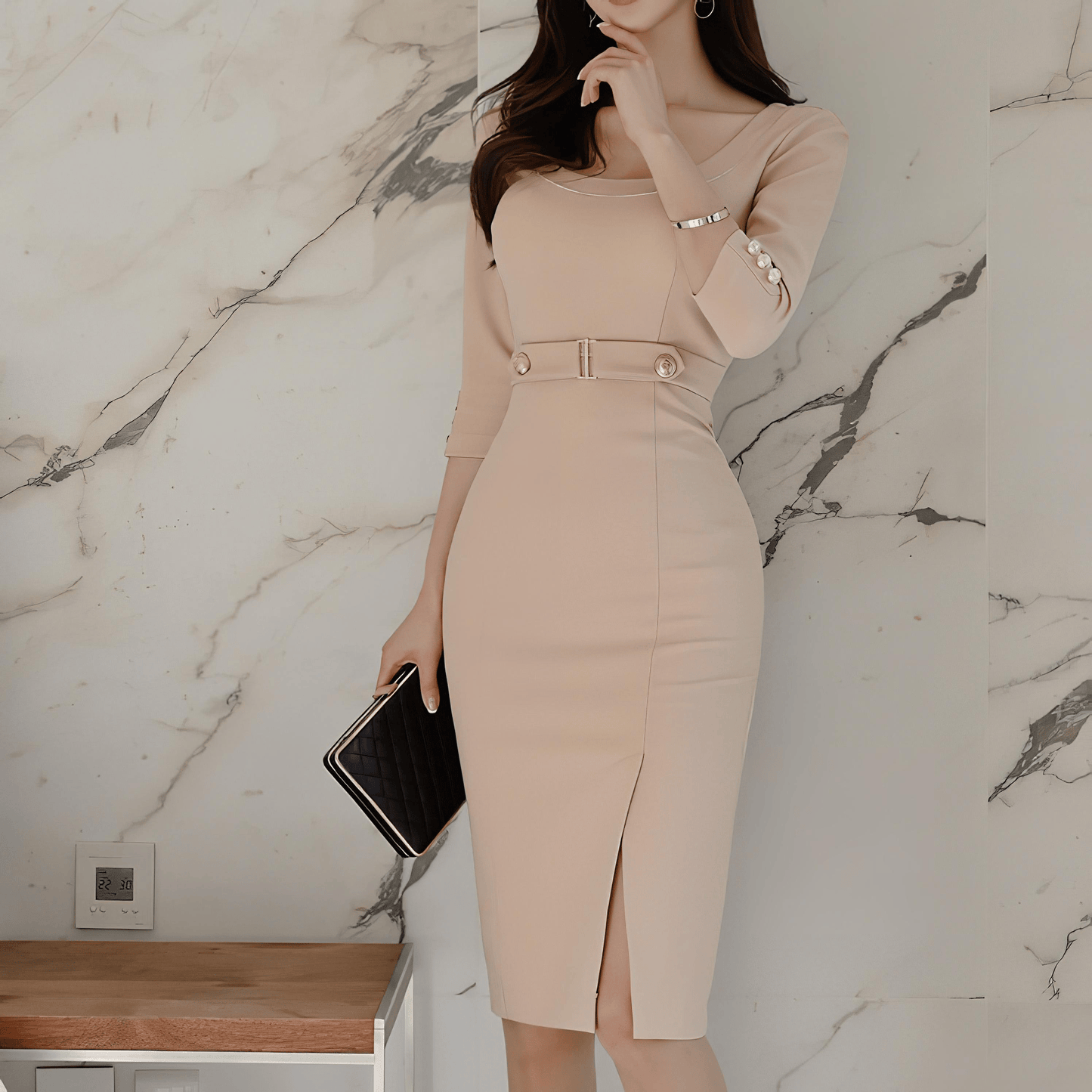 ラウンドネックハイウエストワンピース