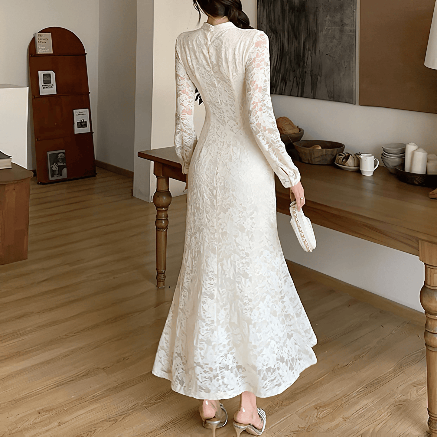 チャイナドレス風レースフリルワンピース