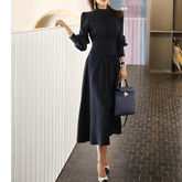 Stand-Collar Voluminous Swing Dress