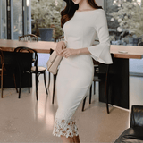Flared-Sleeve Dress with Lace Trim