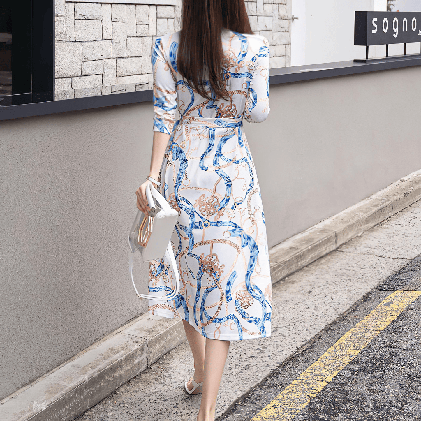 プリントVネックカシュクールワンピース