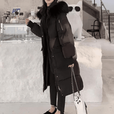 Long down coat with fur hood