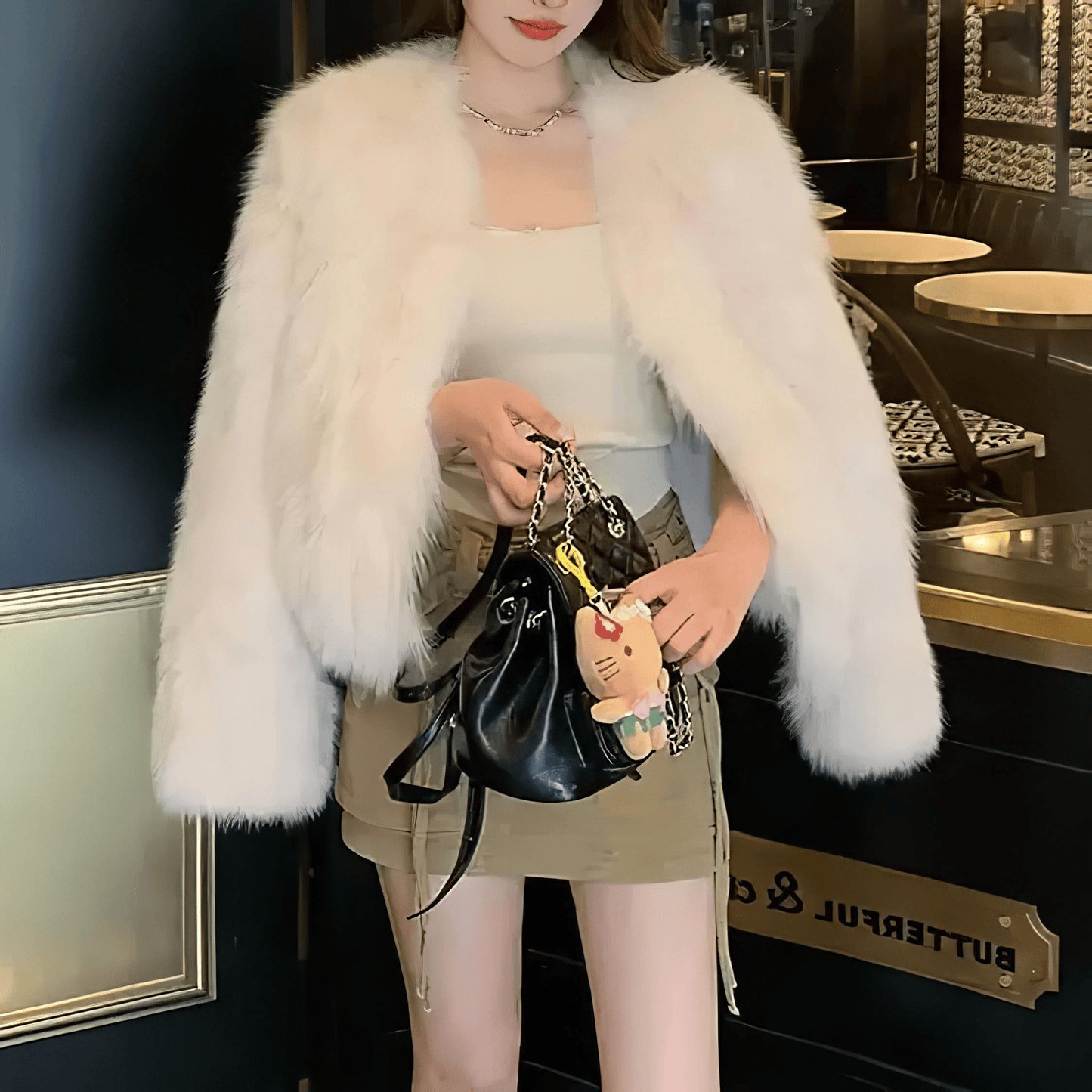 エレガントホワイトファーショートコート