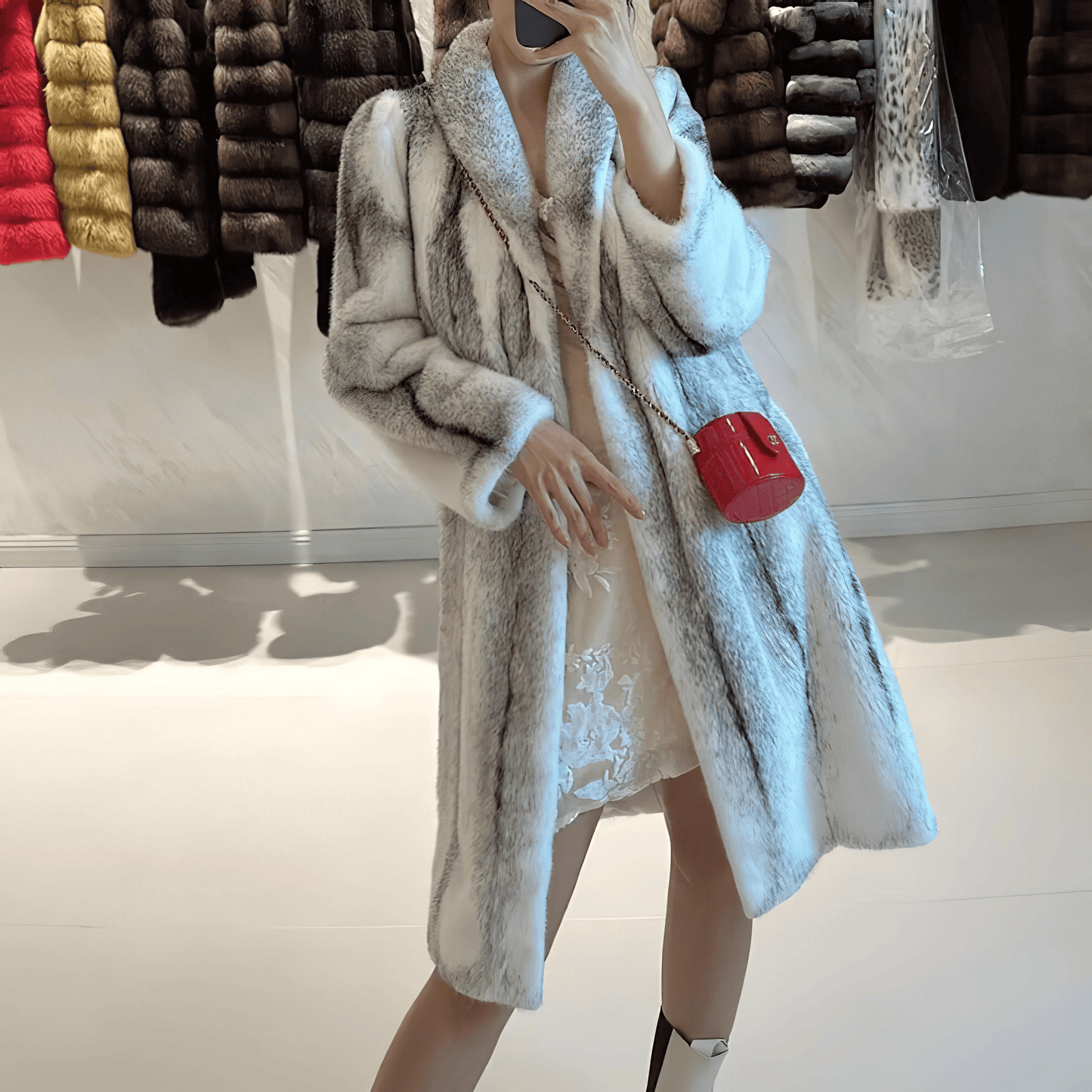 エレガントミンク風ファーロングコート