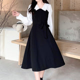 Pleated A-line mock two-piece dress