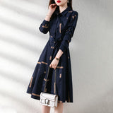 Navy Blue Pleated Shirt Dress