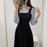 High-Waisted Side-Pleated Dress + Long Shirt
