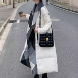 White Duck Down Coat with a Geometric-Patterned Collar
