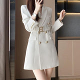 Belted Double-Breasted Suit Dress