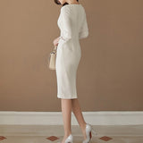 Three-quarter Sleeve Dress with Lace Sleeves