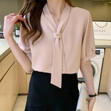V-Neck Long-Tie Chiffon Shirt