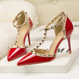 Single-Strap Rivet-Trim Cut-Out Court Shoes