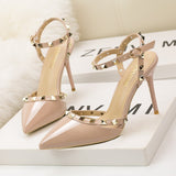Ankle-Strap Studded Heeled Sandals