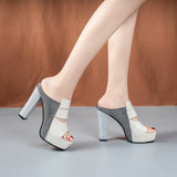 Contrast-Colour High-Heeled Sandals