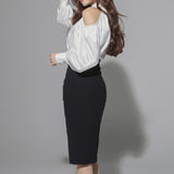 Halter-neck off-shoulder shirt and slit skirt co-ord set