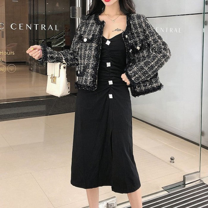 チェック柄ツイードショートジャケット