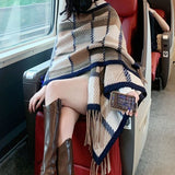 Checked Tassel Shawl Cape