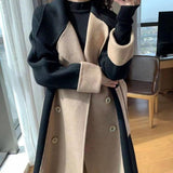 Contrast-Colour Long Wool Coat