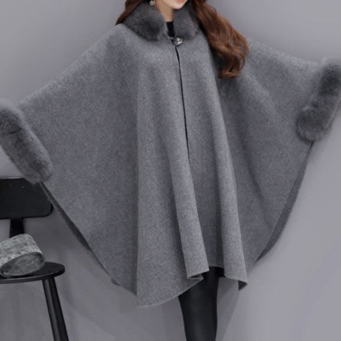 カシミヤ混ウールショールマント