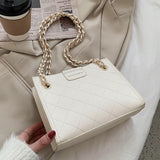 Diamond-Pattern Faux Leather Chain Shoulder Bag