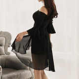 Trumpet Sleeve Chiffon Dress